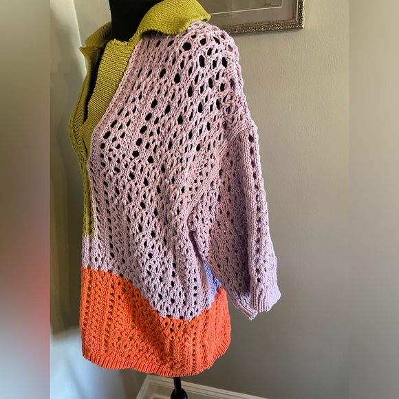 ZARA oversized knit polo sweater shirt color block crotchet rare sold out - Picture 7 of 14